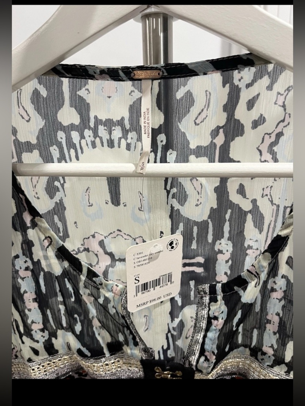 NEW Free People Walk That Way Top Lavender Sky Combo Size Small Bohemian - Picture 3 of 6